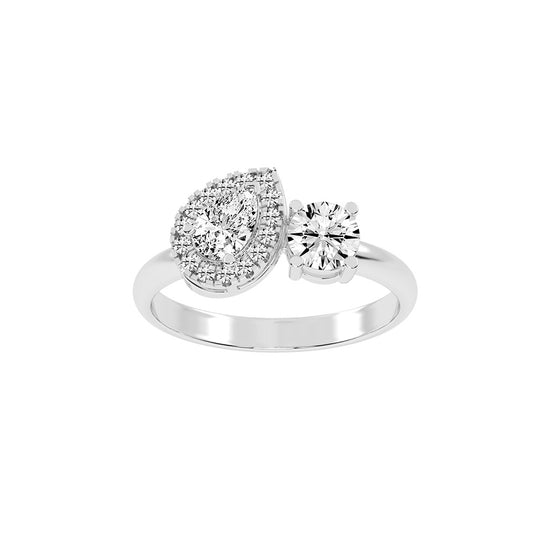 Halviara you and me pear cut halo lab diamond ring
