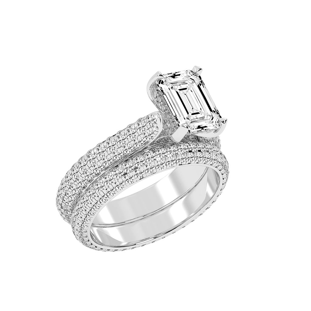 Luxeon Pave setting emerald cut classic lab diamond ring