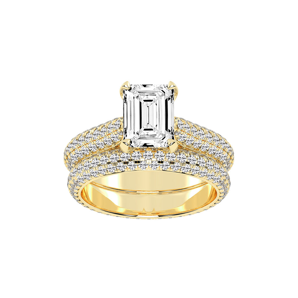 Luxeon Pave setting emerald cut classic lab diamond ring
