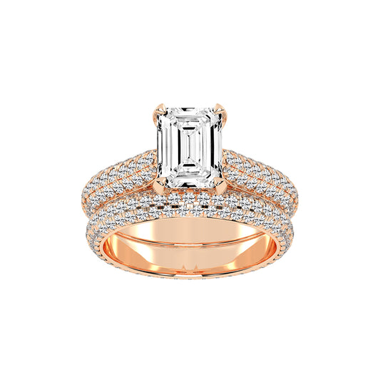 Luxeon Pave setting emerald cut classic lab diamond ring