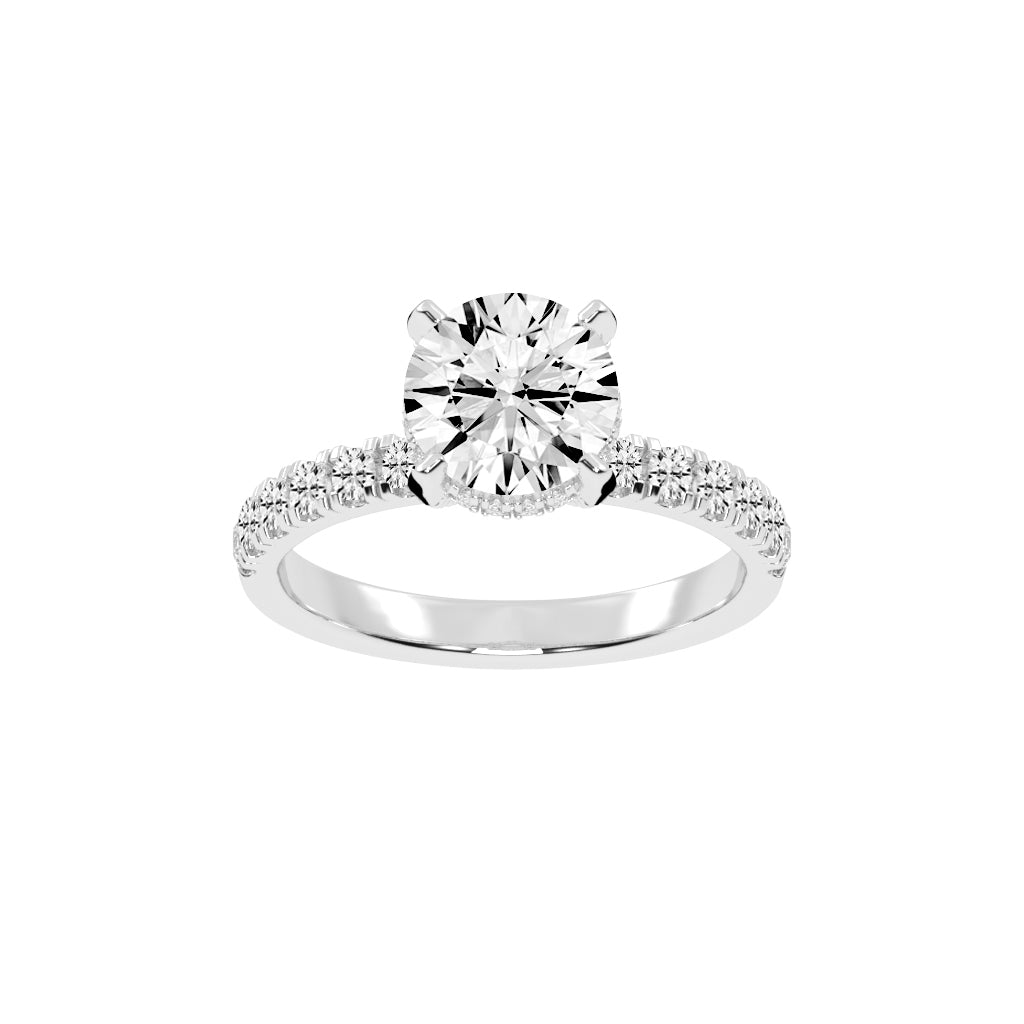 Pave Band Solitaire Engagement Ring