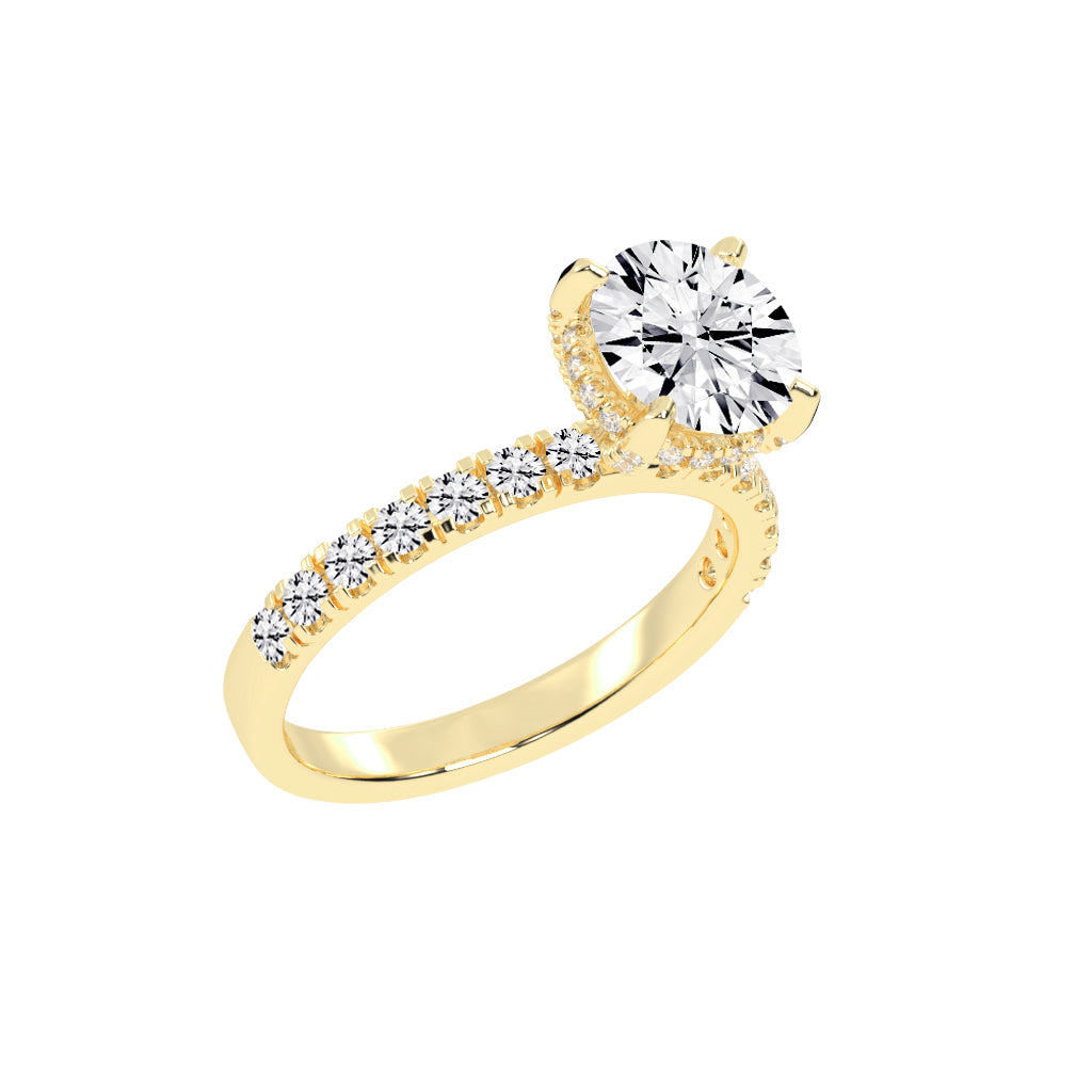 Pave Band Solitaire Engagement Ring