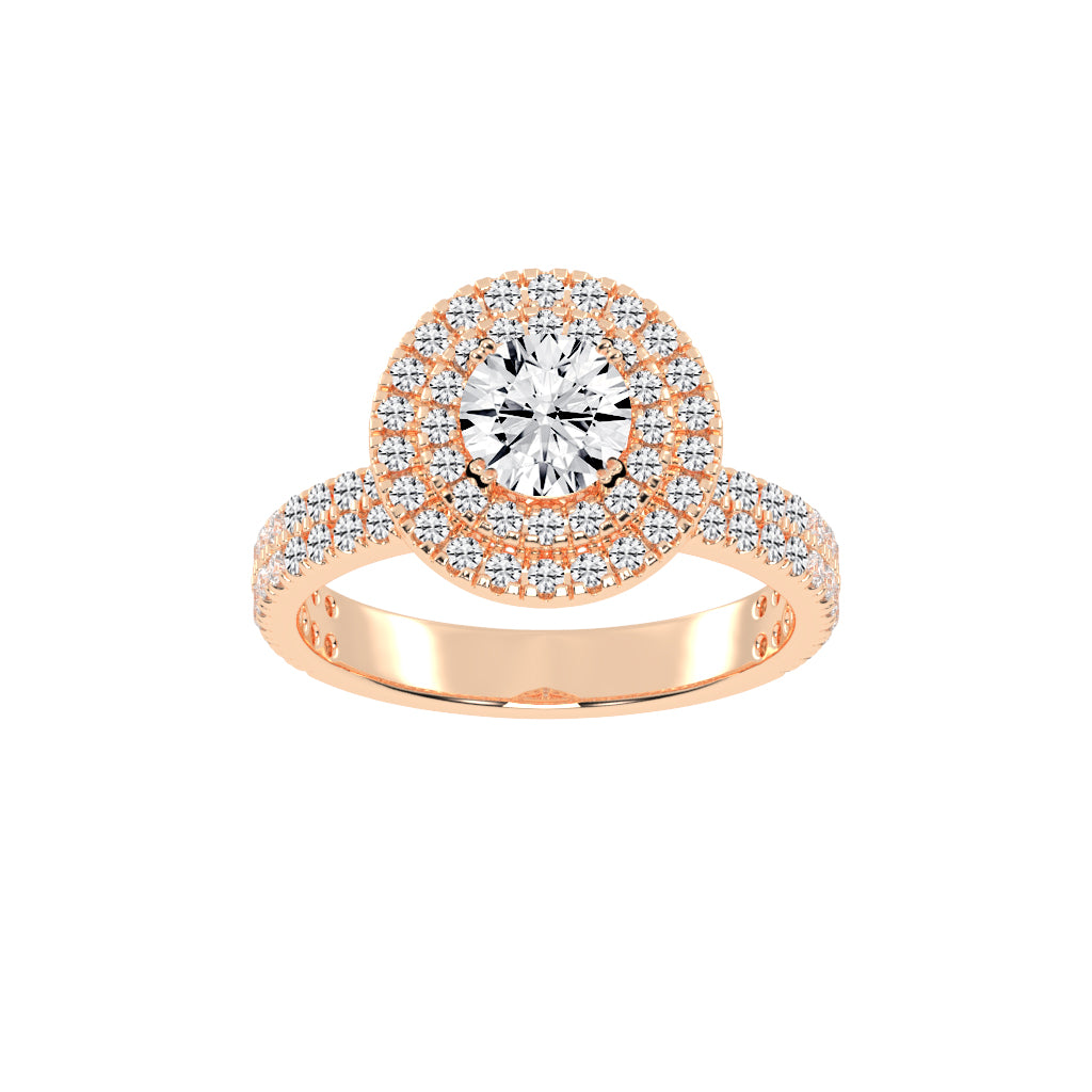 Double Halo Diamond Engagement Ring with Pave Band