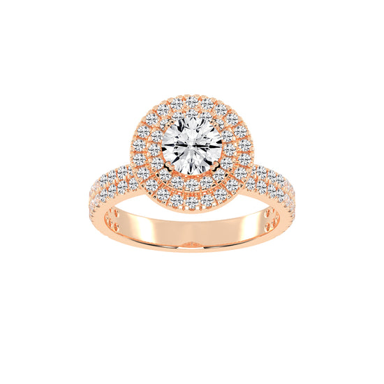 Double Halo Diamond Engagement Ring with Pave Band