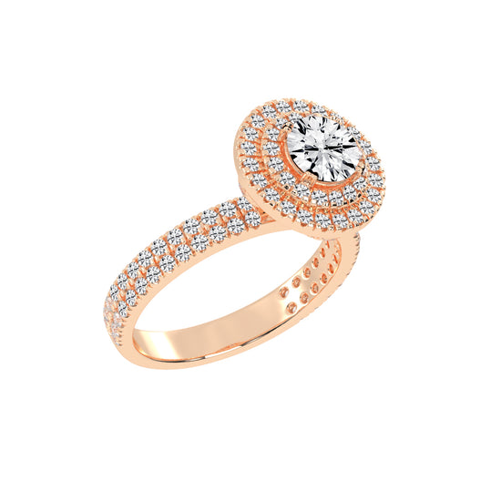 Double Halo Diamond Engagement Ring with Pave Band