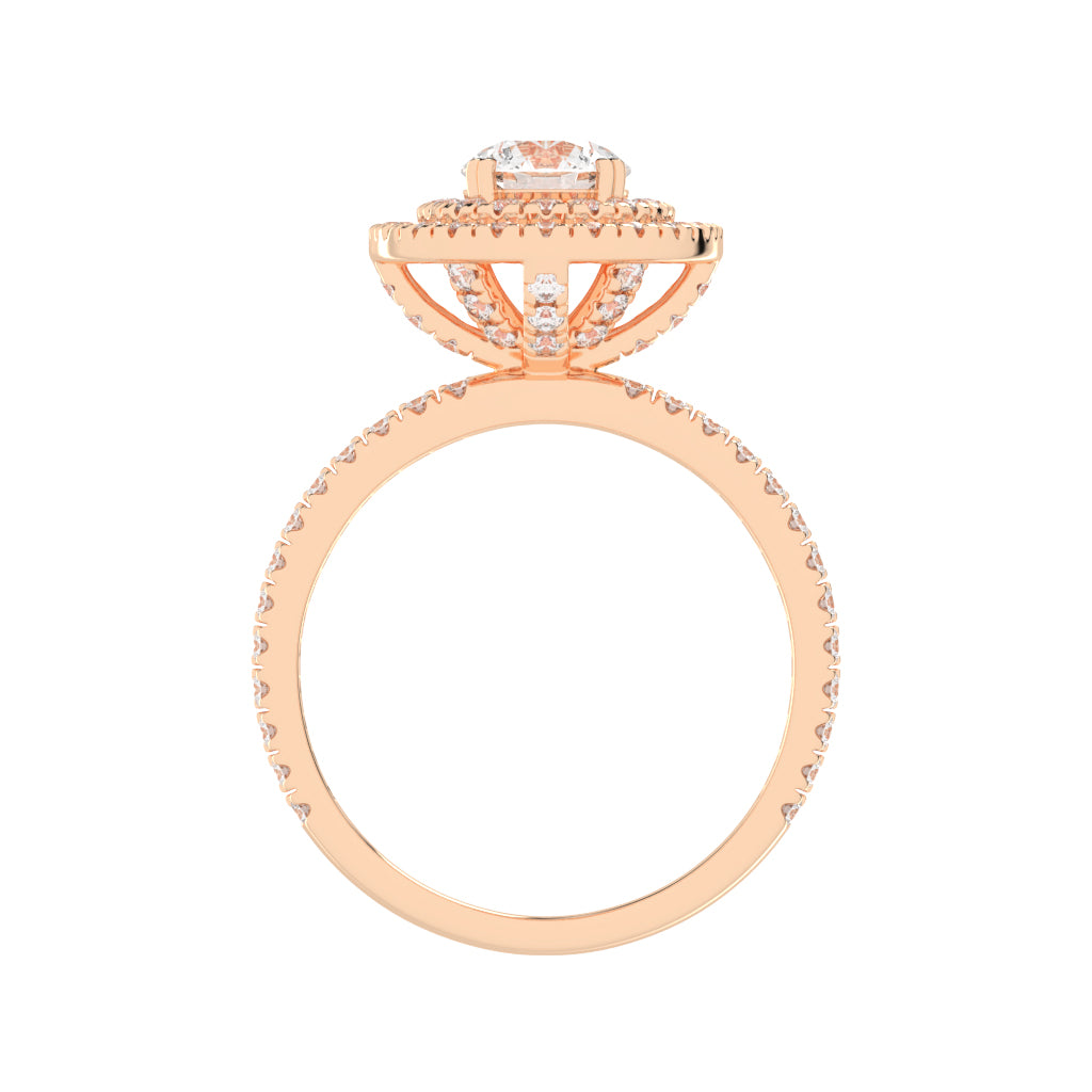 Double Halo Diamond Engagement Ring with Pave Band