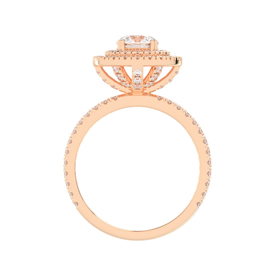 Double Halo Diamond Engagement Ring with Pave Band
