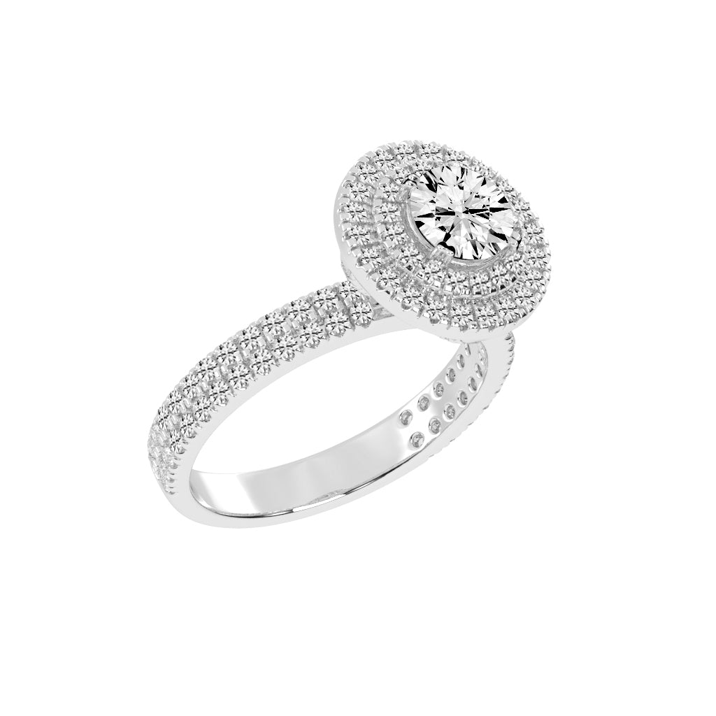 Double Halo Diamond Engagement Ring with Pave Band