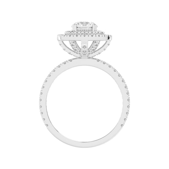 Double Halo Diamond Engagement Ring with Pave Band