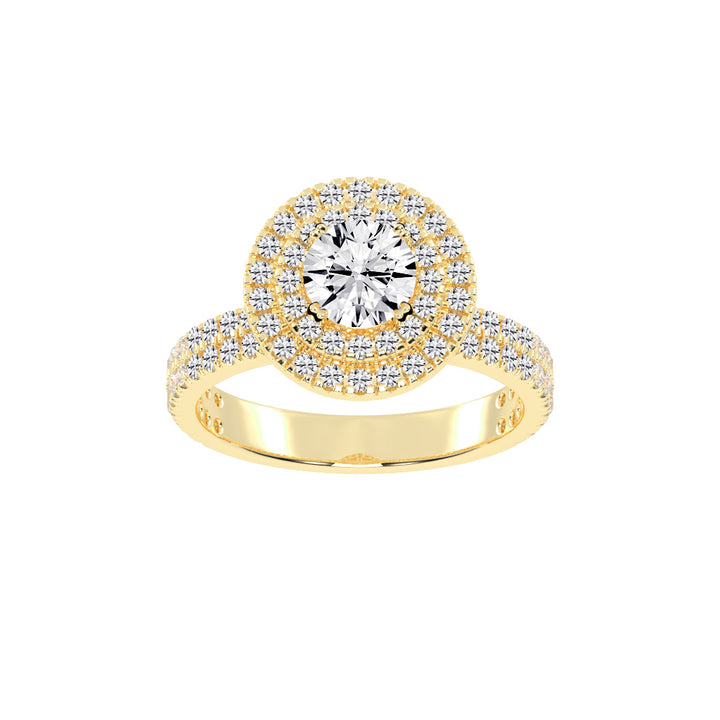 Double Halo Diamond Engagement Ring with Pave Band
