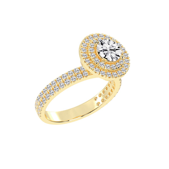 Double Halo Diamond Engagement Ring with Pave Band