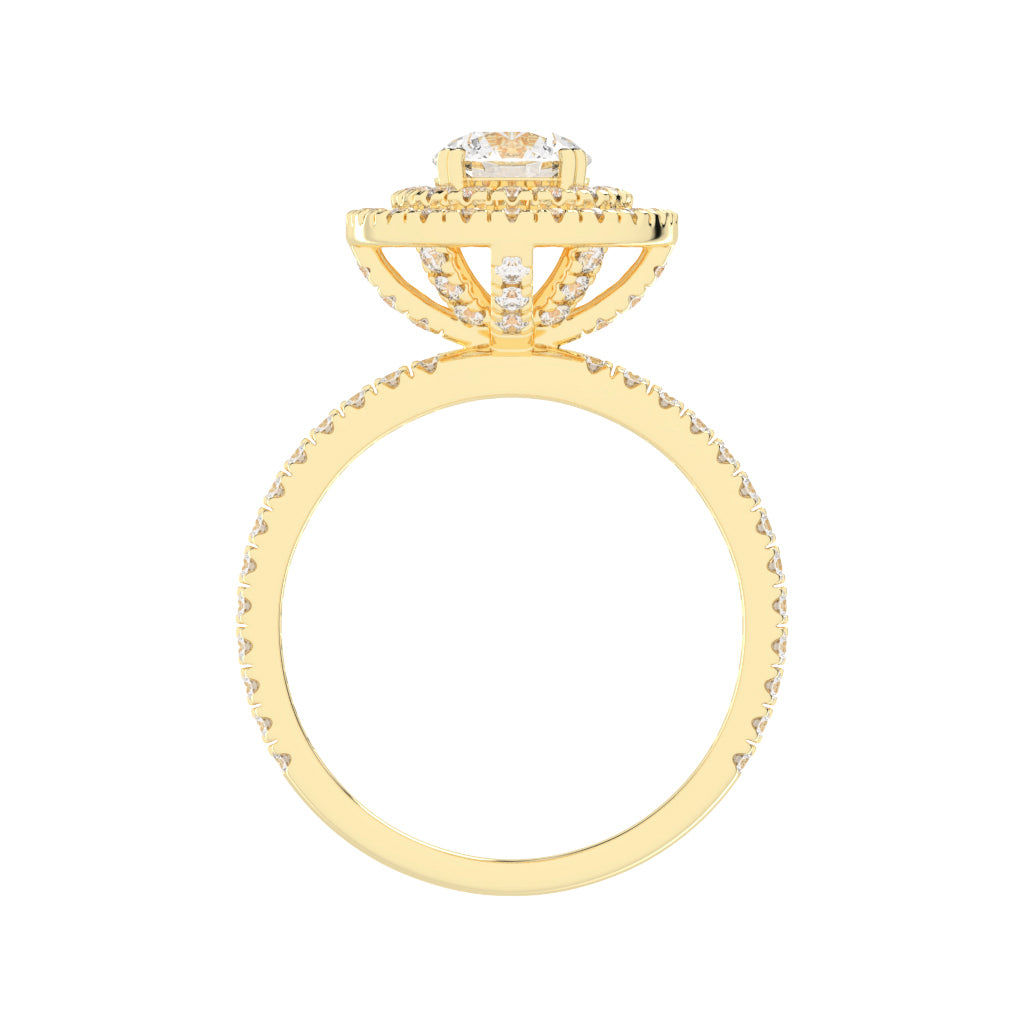 Double Halo Diamond Engagement Ring with Pave Band