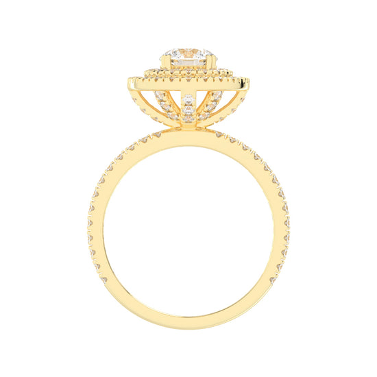 Double Halo Diamond Engagement Ring with Pave Band