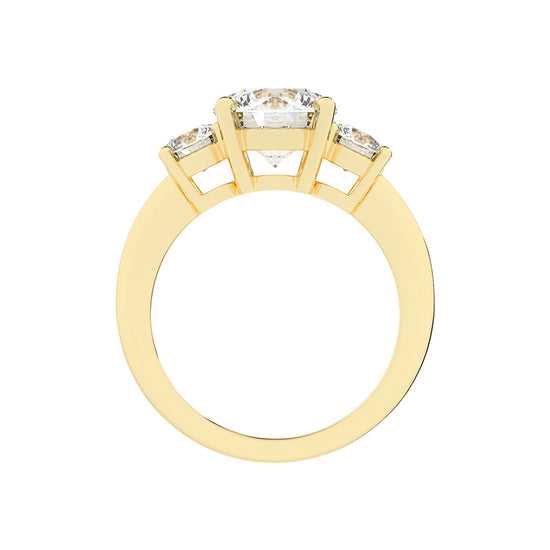 Triamore classic round cut three stone lab diamond ring