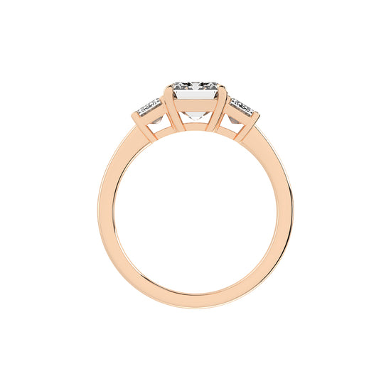 Triemara emerald cut three stone lab diamond ring