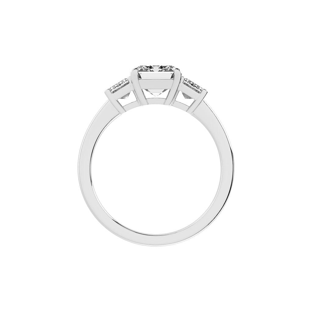 Triemara emerald cut three stone lab diamond ring