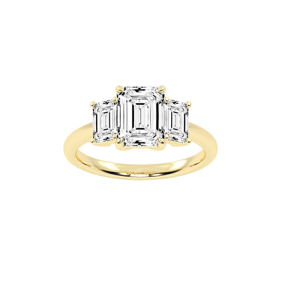 Triemara emerald cut three stone lab diamond ring