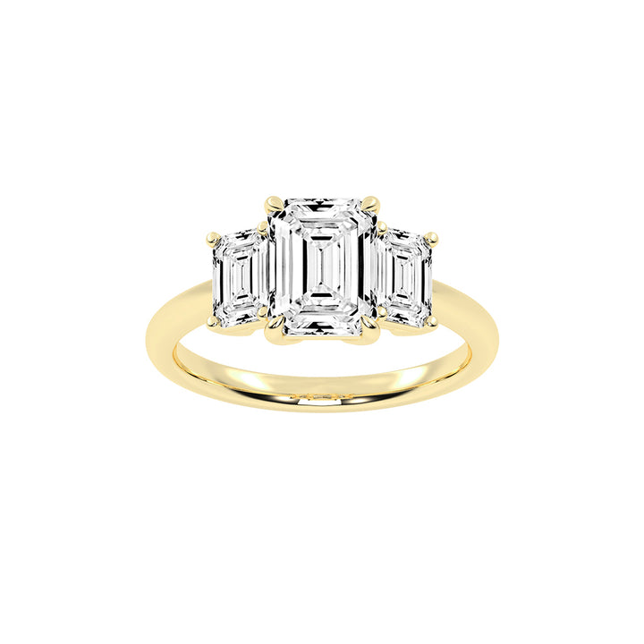 Triemara emerald cut three stone lab diamond ring