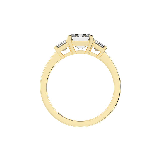 Triemara emerald cut three stone lab diamond ring