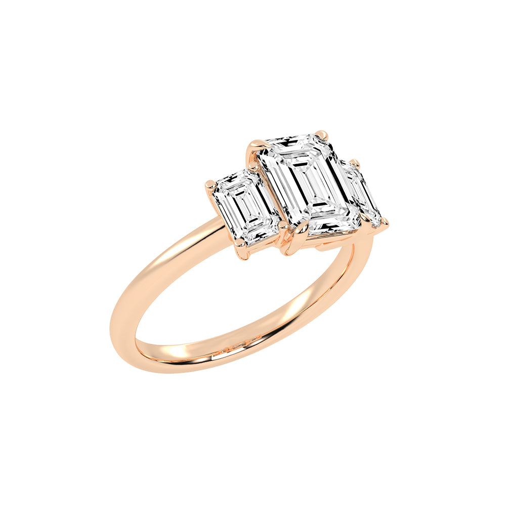 Triemara emerald cut three stone lab diamond ring