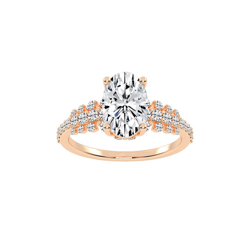 Lustrella oval cut side stone lab diamond ring