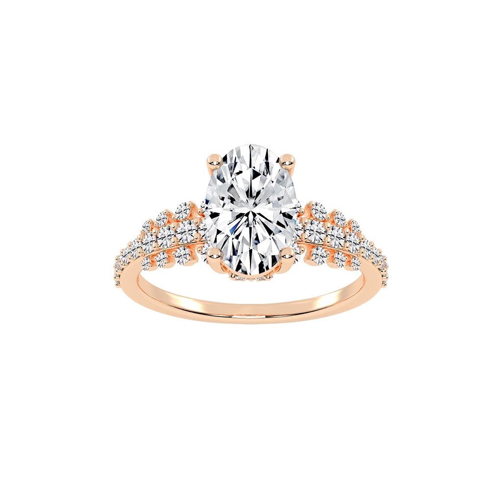 Lustrella oval cut side stone lab diamond ring
