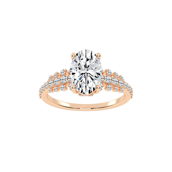 Lustrella oval cut side stone lab diamond ring