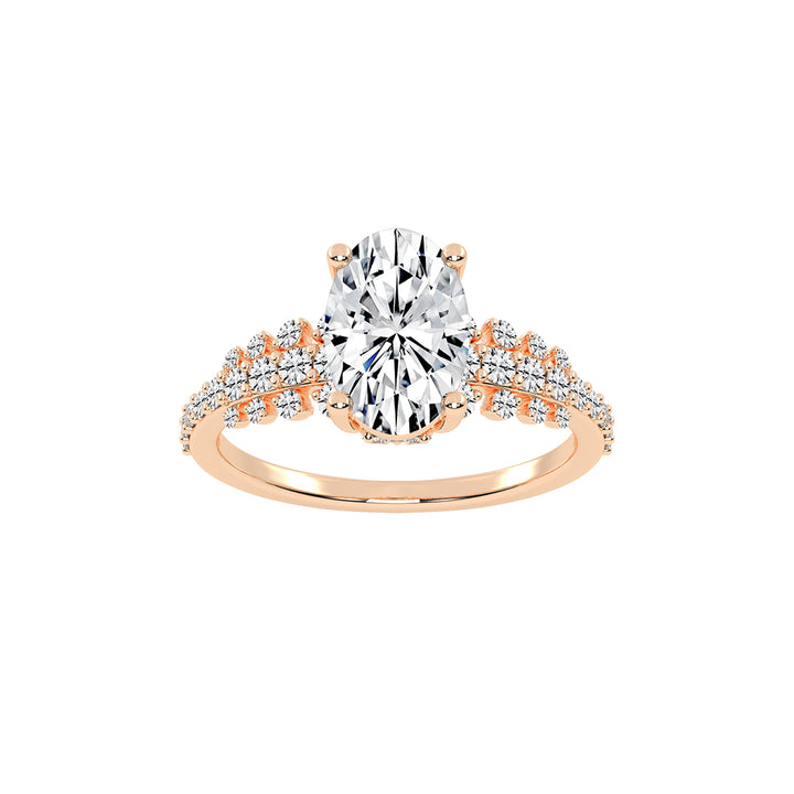 Lustrella oval cut side stone lab diamond ring