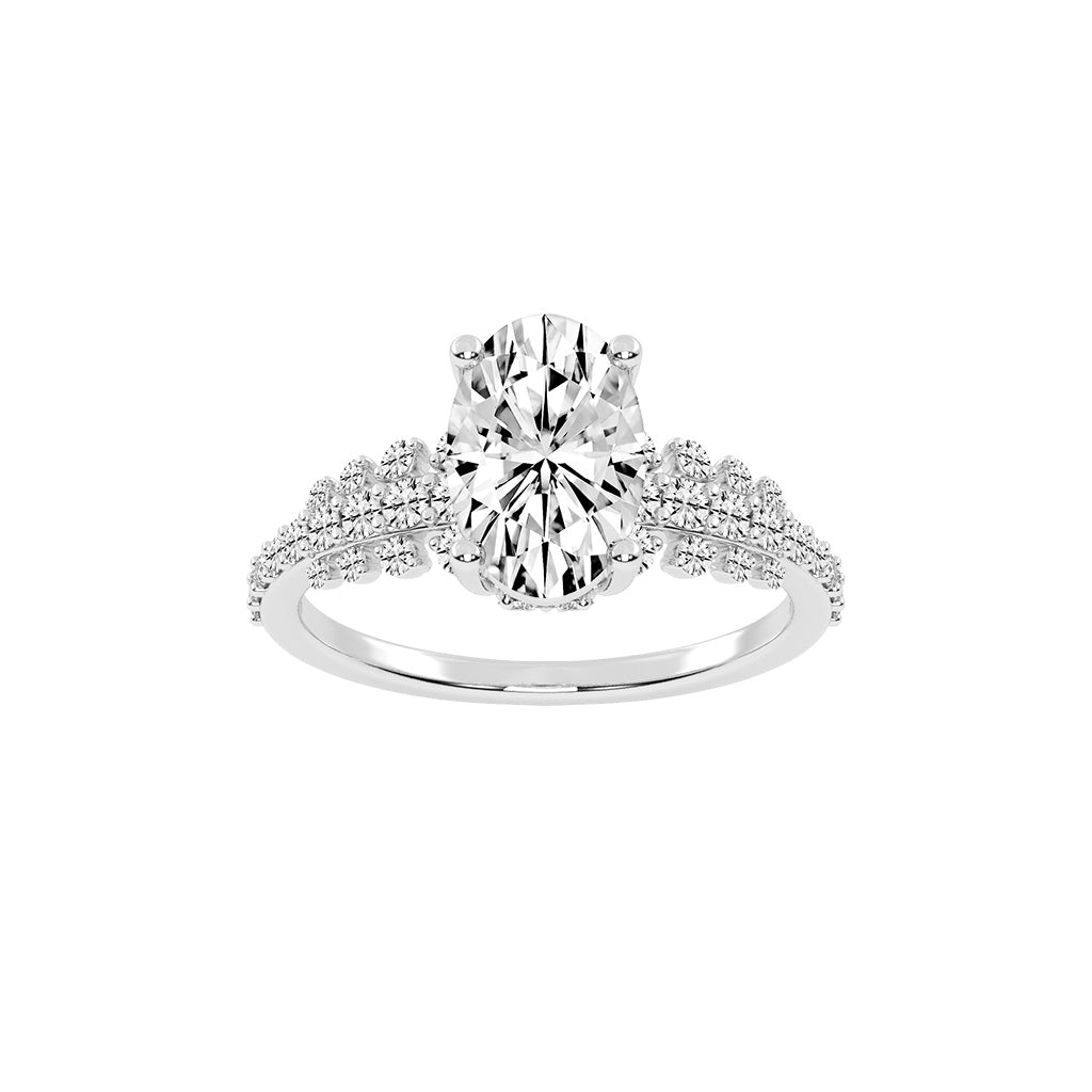 Lustrella oval cut side stone lab diamond ring