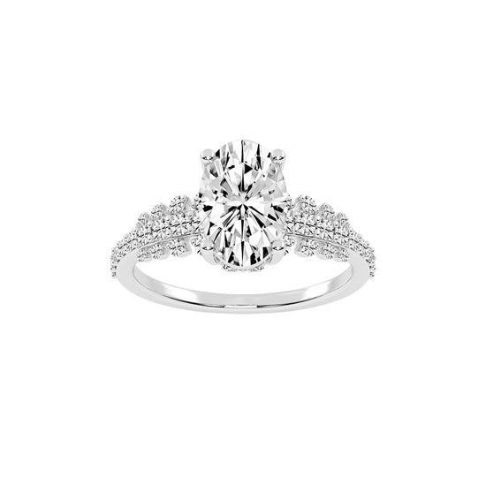Lustrella oval cut side stone lab diamond ring