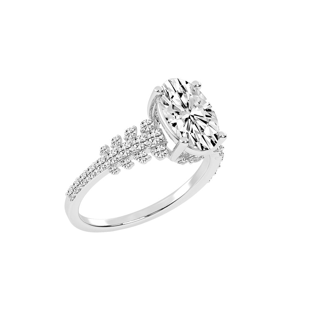 Lustrella oval cut side stone lab diamond ring