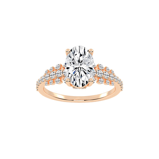 Lustrella oval cut side stone lab diamond ring
