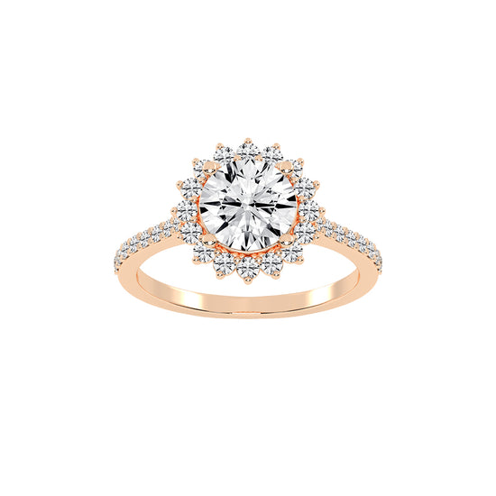 Haliosa flower style round cut halo lab diamond ring