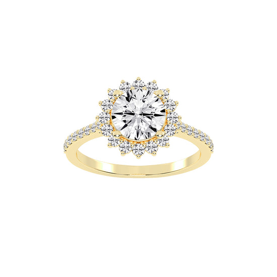 Haliosa flower style round cut halo lab diamond ring