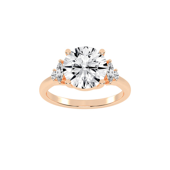 Sidelle four prong round cut side stone lab diamond ring