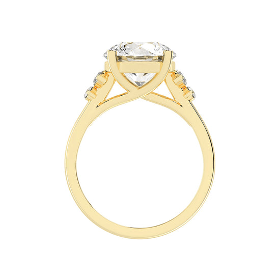 Sidelle four prong round cut side stone lab diamond ring