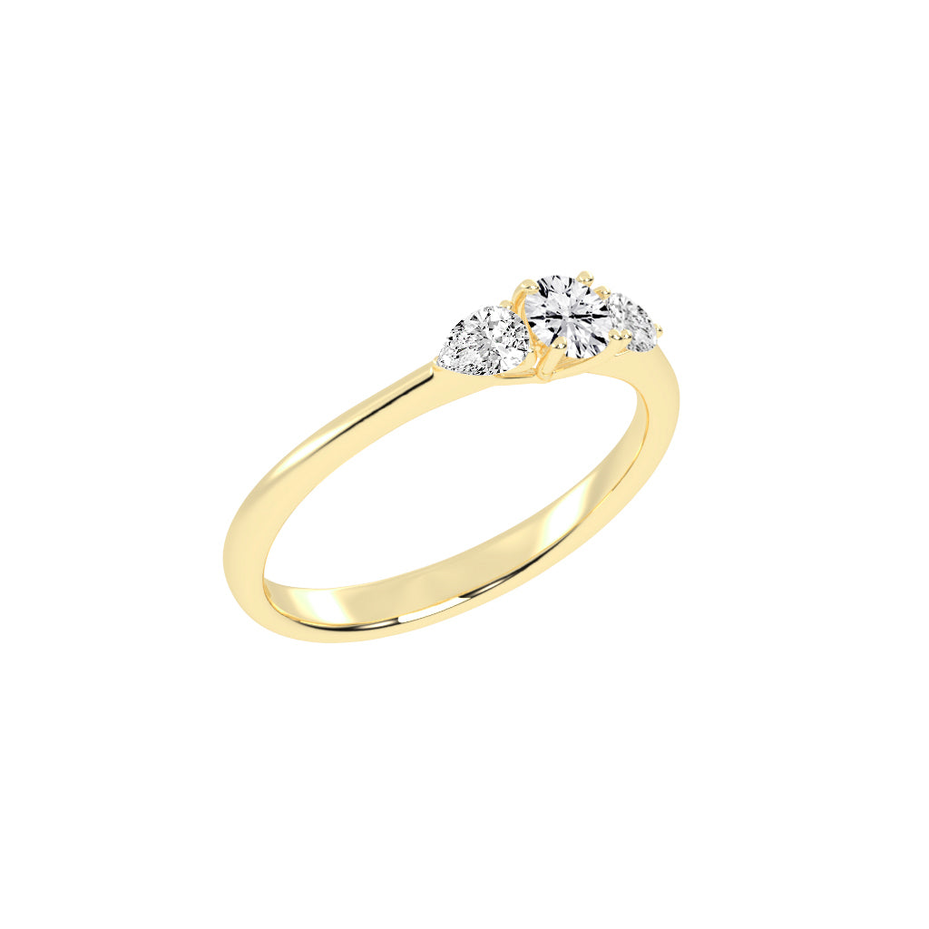 Trisaria pear shaped three stone lab diamond ring