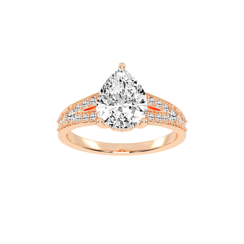Sideris three prong pear cut side stone lab diamond ring