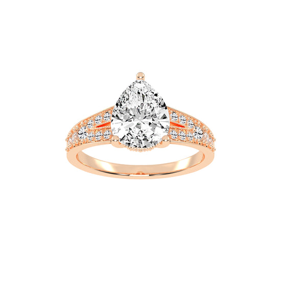 Sideris three prong pear cut side stone lab diamond ring