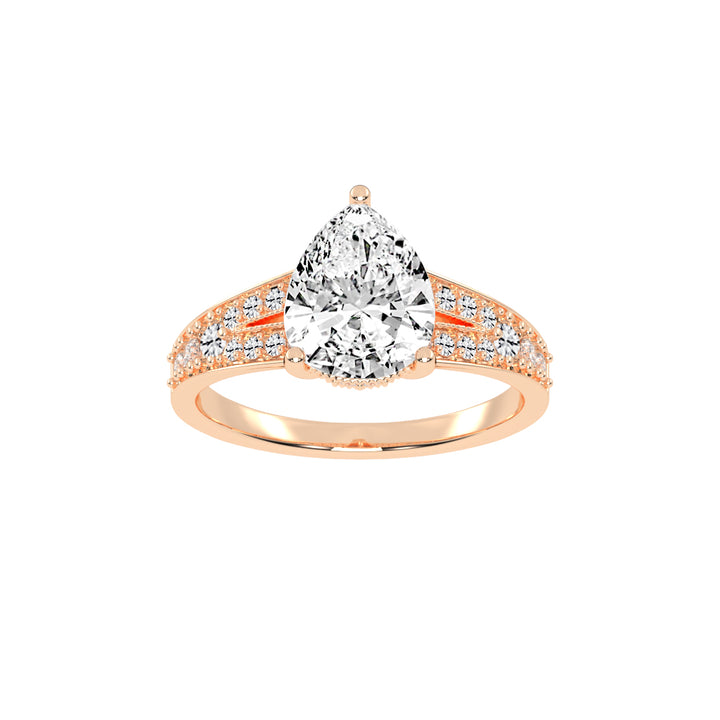 Sideris three prong pear cut side stone lab diamond ring
