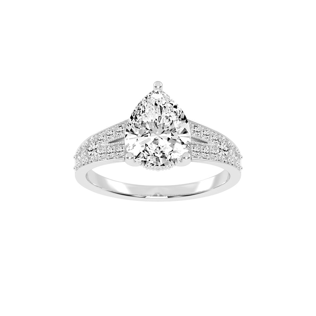 Sideris three prong pear cut side stone lab diamond ring