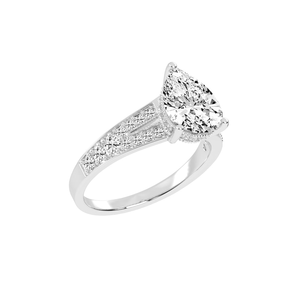 Sideris three prong pear cut side stone lab diamond ring