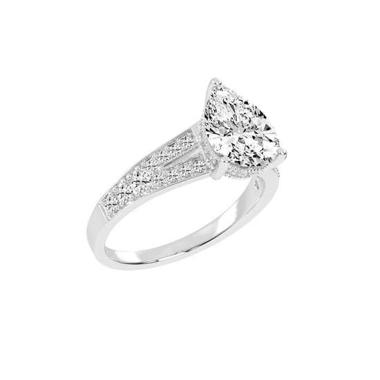 Sideris three prong pear cut side stone lab diamond ring