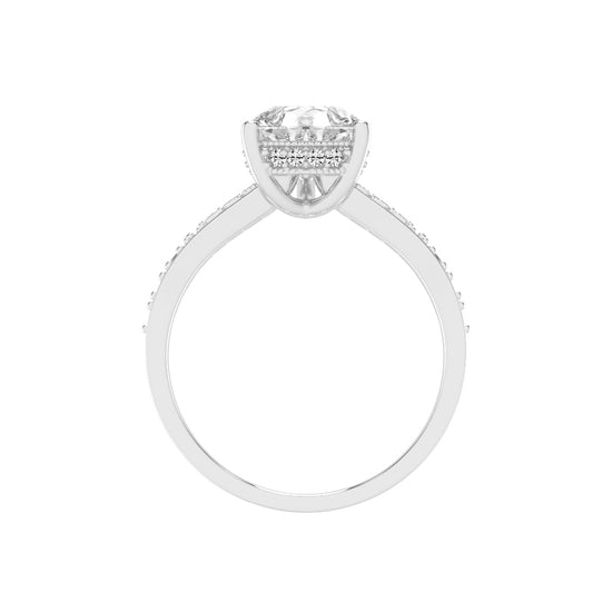 Sideris three prong pear cut side stone lab diamond ring