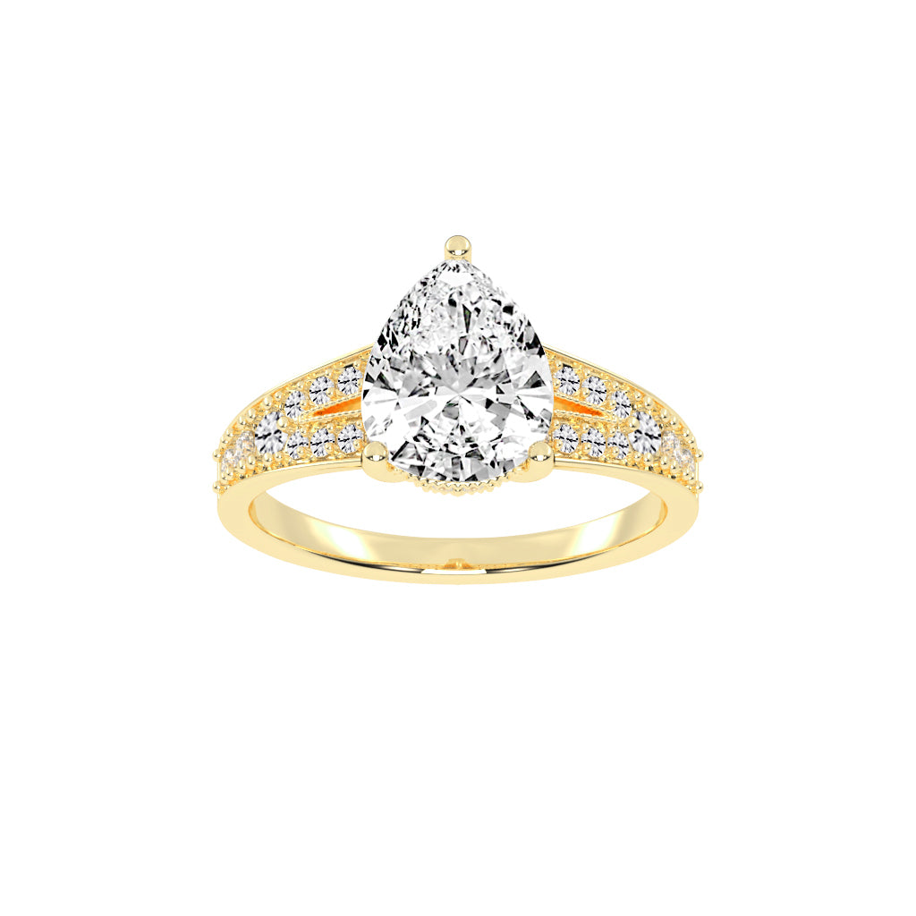 Sideris three prong pear cut side stone lab diamond ring