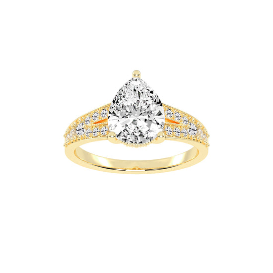 Sideris three prong pear cut side stone lab diamond ring