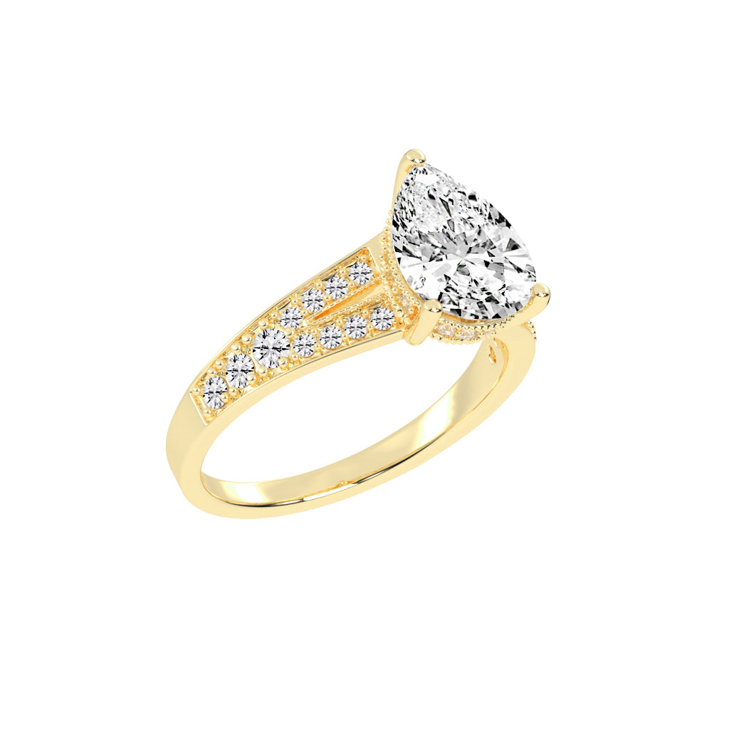 Sideris three prong pear cut side stone lab diamond ring