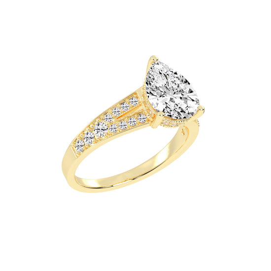 Sideris three prong pear cut side stone lab diamond ring