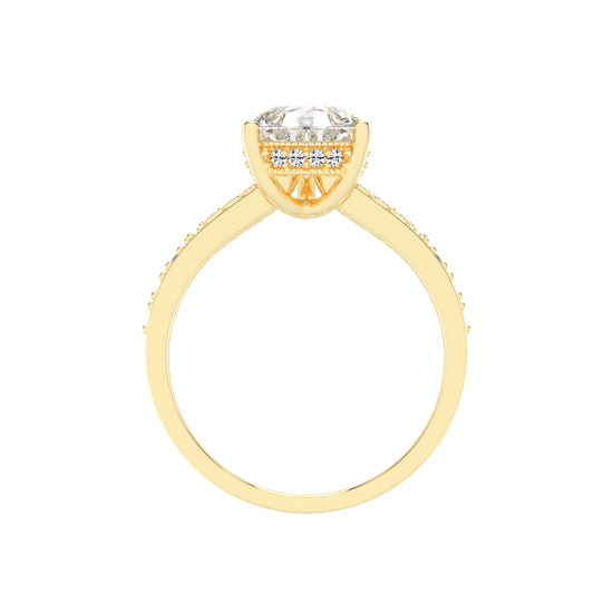 Sideris three prong pear cut side stone lab diamond ring