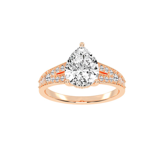 Sideris three prong pear cut side stone lab diamond ring